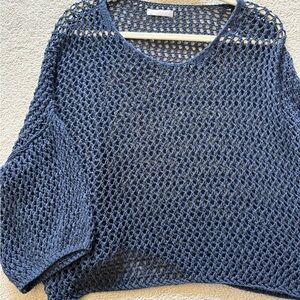 Women's MILIO MILANO Navy BLUE CROCHET raglan sleeve chic Never worn!